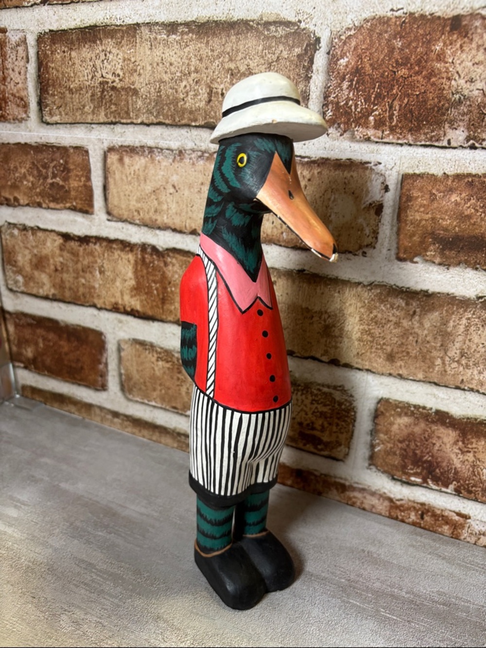 Duck Man Hand-Painted 10 Inch Decorative Duck Figurine in Red, Pink & Green